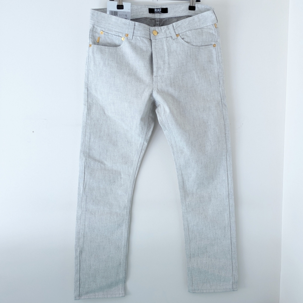 Raf Simons Men's White Denim Slim Straight Fit Tapered Jeans Italy 32